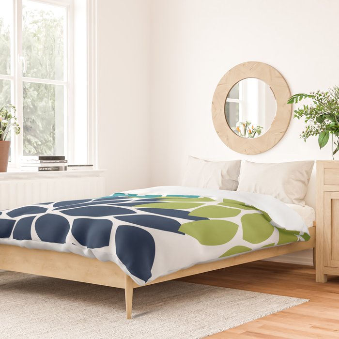 Bold Colorful Teal Green Navy Dahlia Flower Burst Petals Duvet Cover Gallery Image 2