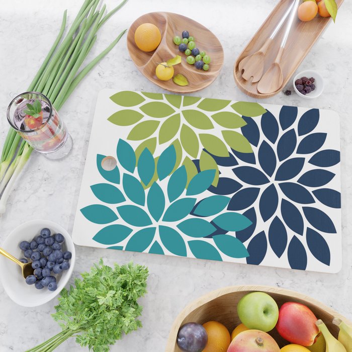 Bold Colorful Teal Green Navy Dahlia Flower Burst Petals Cutting Board Gallery Image 2