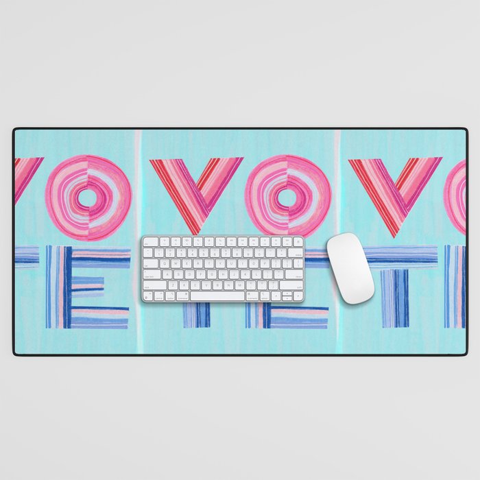Vote Hand Lettering on Blue Watercolor Background Desk Mat Gallery Image 1