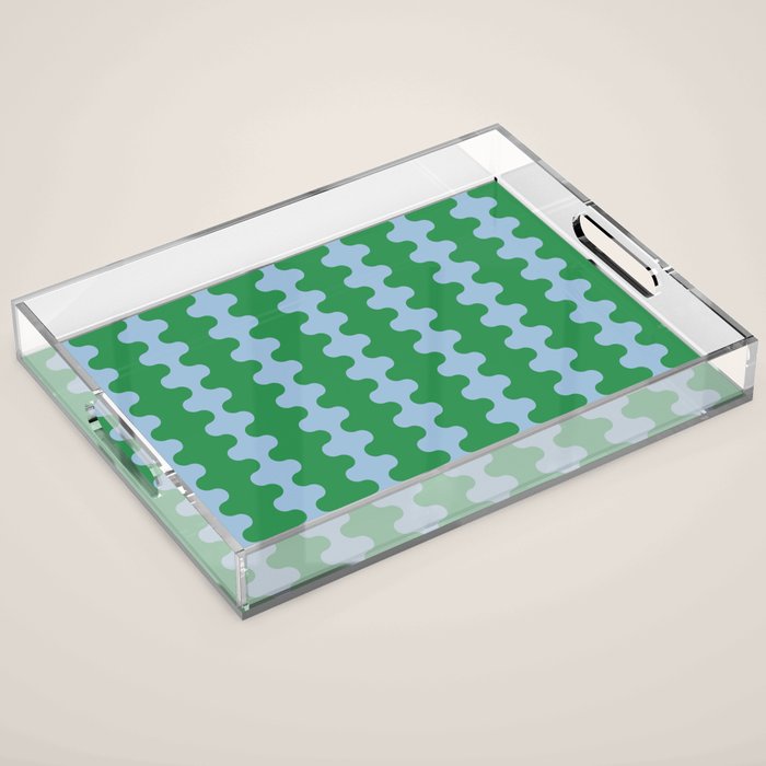 Bold Fun Ogee A-Go-Go Vertical Stripes Pattern in Kelly Green and Light Blue Acrylic Tray Gallery Image 1