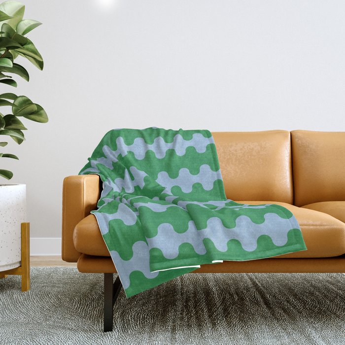 Bold Fun Ogee A-Go-Go Vertical Stripes Pattern in Kelly Green and Light Blue Throw Blanket Gallery Image 1