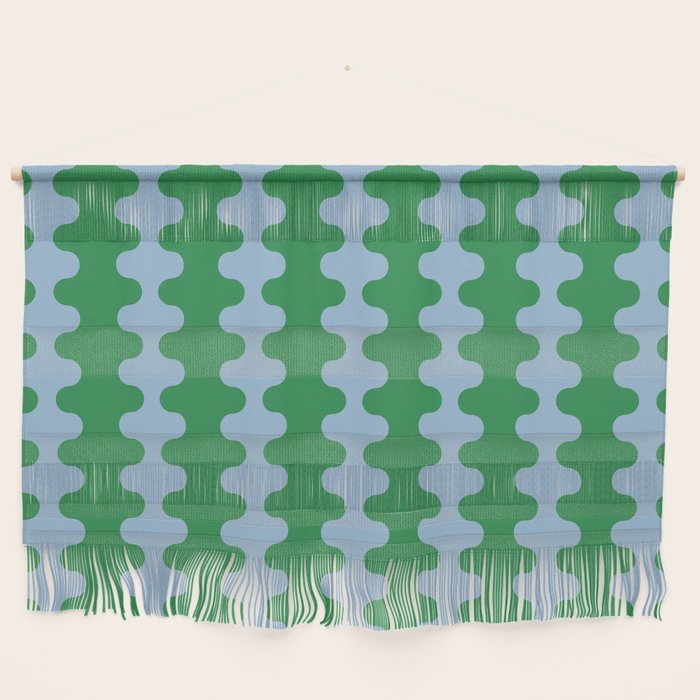 Bold Fun Ogee A-Go-Go Vertical Stripes Pattern in Kelly Green and Light Blue Wall Hanging Gallery Image 1
