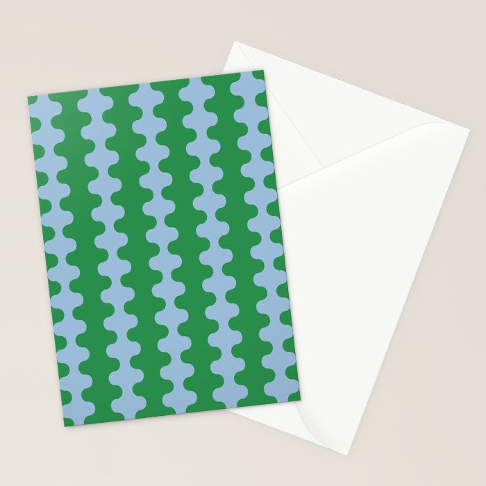 Bold Fun Ogee A-Go-Go Vertical Stripes Pattern in Kelly Green and Light Blue Stationery Card Gallery Image 2