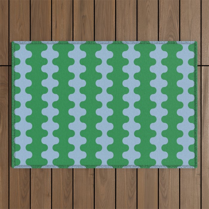 Bold Fun Ogee A-Go-Go Vertical Stripes Pattern in Kelly Green and Light Blue Outdoor Rug Gallery Image 1