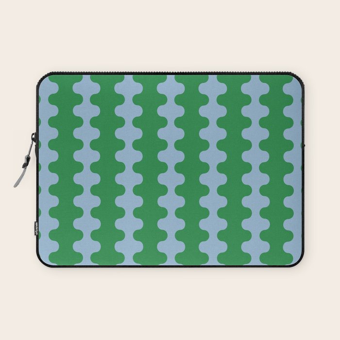 Bold Fun Ogee A-Go-Go Vertical Stripes Pattern in Kelly Green and Light Blue Laptop Sleeve Gallery Image 1