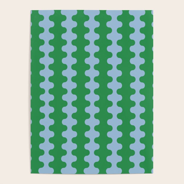 Bold Fun Ogee A-Go-Go Vertical Stripes Pattern in Kelly Green and Light Blue Poster Gallery Image 4