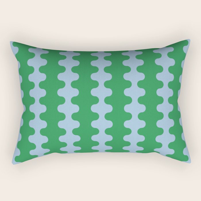 Bold Fun Ogee A-Go-Go Vertical Stripes Pattern in Kelly Green and Light Blue Rectangular Pillow Gallery Image 1
