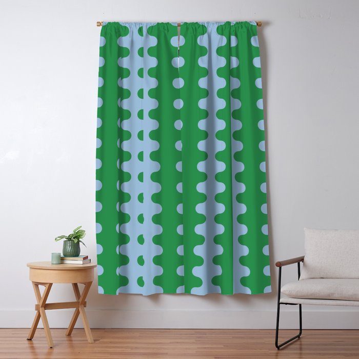 Bold Fun Ogee A-Go-Go Vertical Stripes Pattern in Kelly Green and Light Blue Window Curtain Gallery Image 5