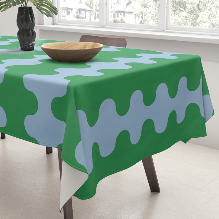 Bold Fun Ogee A-Go-Go Vertical Stripes Pattern in Kelly Green and Light Blue Tablecloth Gallery Image 3