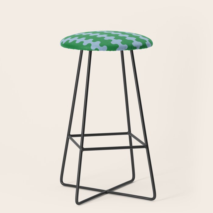 Bold Fun Ogee A-Go-Go Vertical Stripes Pattern in Kelly Green and Light Blue Stool Gallery Image 1