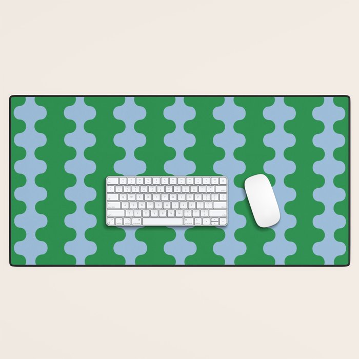 Bold Fun Ogee A-Go-Go Vertical Stripes Pattern in Kelly Green and Light Blue Desk Mat Gallery Image 1