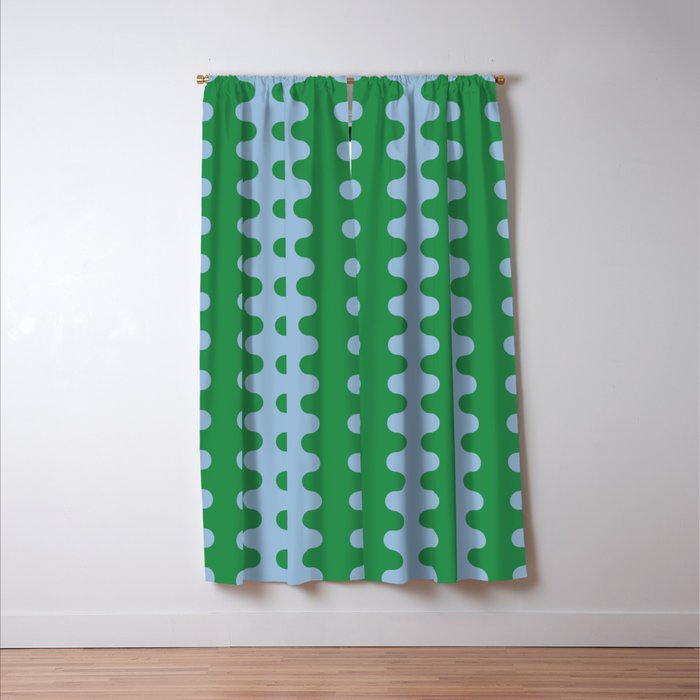 Bold Fun Ogee A-Go-Go Vertical Stripes Pattern in Kelly Green and Light Blue Window Curtain Gallery Image 3