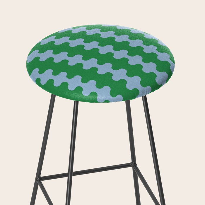 Bold Fun Ogee A-Go-Go Vertical Stripes Pattern in Kelly Green and Light Blue Stool Gallery Image 2