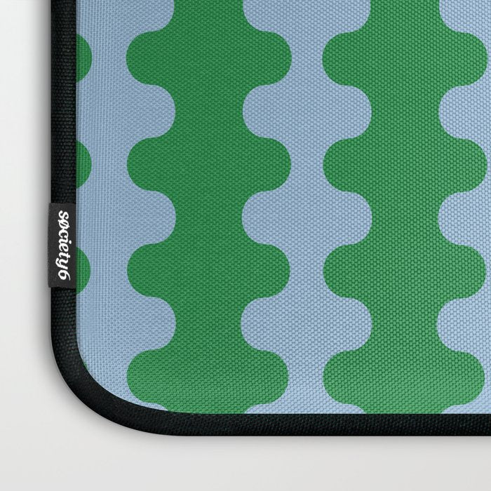 Bold Fun Ogee A-Go-Go Vertical Stripes Pattern in Kelly Green and Light Blue Laptop Sleeve Gallery Image 3