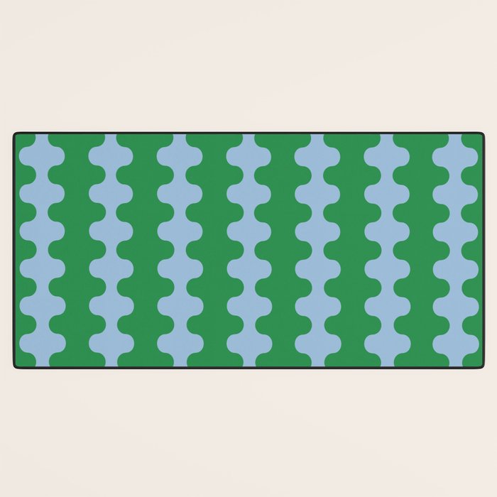 Bold Fun Ogee A-Go-Go Vertical Stripes Pattern in Kelly Green and Light Blue Desk Mat Gallery Image 3