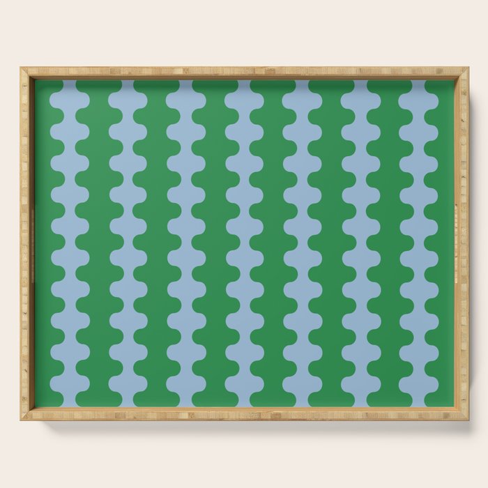 Bold Fun Ogee A-Go-Go Vertical Stripes Pattern in Kelly Green and Light Blue Serving Tray Gallery Image 1