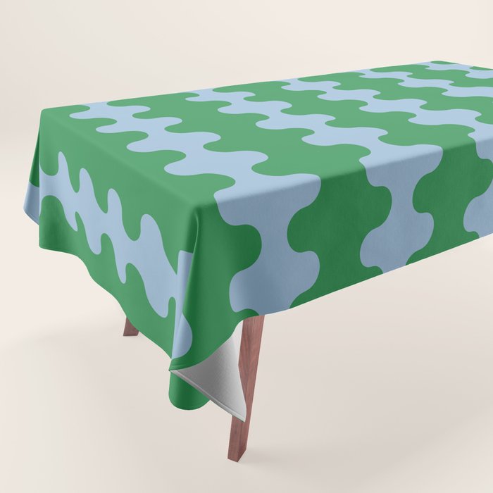 Bold Fun Ogee A-Go-Go Vertical Stripes Pattern in Kelly Green and Light Blue Tablecloth Gallery Image 1