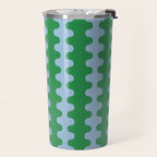 Bold Fun Ogee A-Go-Go Vertical Stripes Pattern in Kelly Green and Light Blue Travel Mug Gallery Image 2