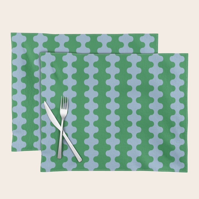 Bold Fun Ogee A-Go-Go Vertical Stripes Pattern in Kelly Green and Light Blue Placemat Gallery Image 1