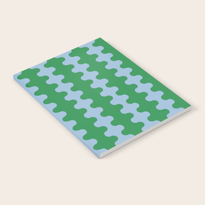 Bold Fun Ogee A-Go-Go Vertical Stripes Pattern in Kelly Green and Light Blue Notebook Gallery Image 2