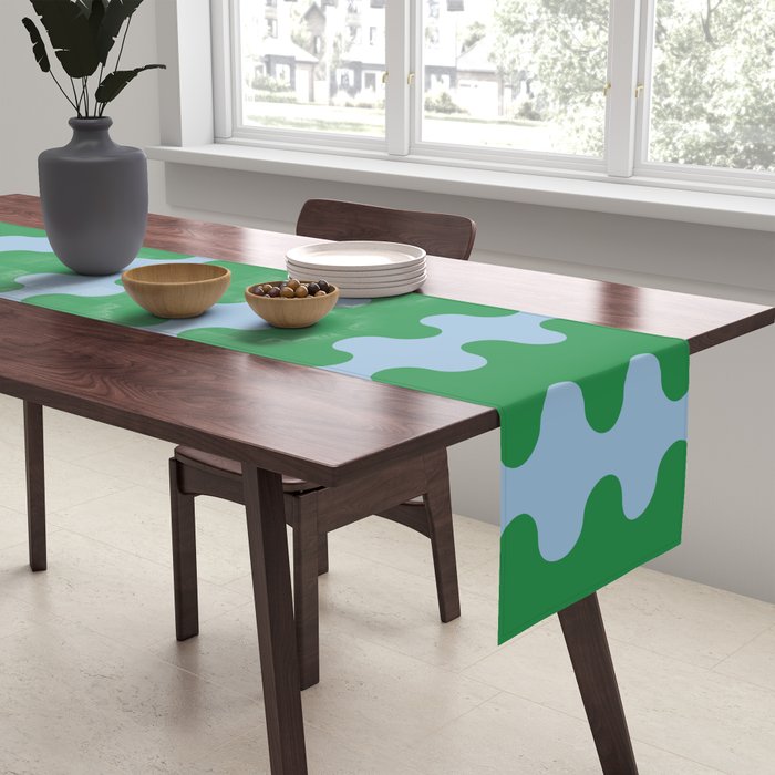 Bold Fun Ogee A-Go-Go Vertical Stripes Pattern in Kelly Green and Light Blue Table Runner Gallery Image 2