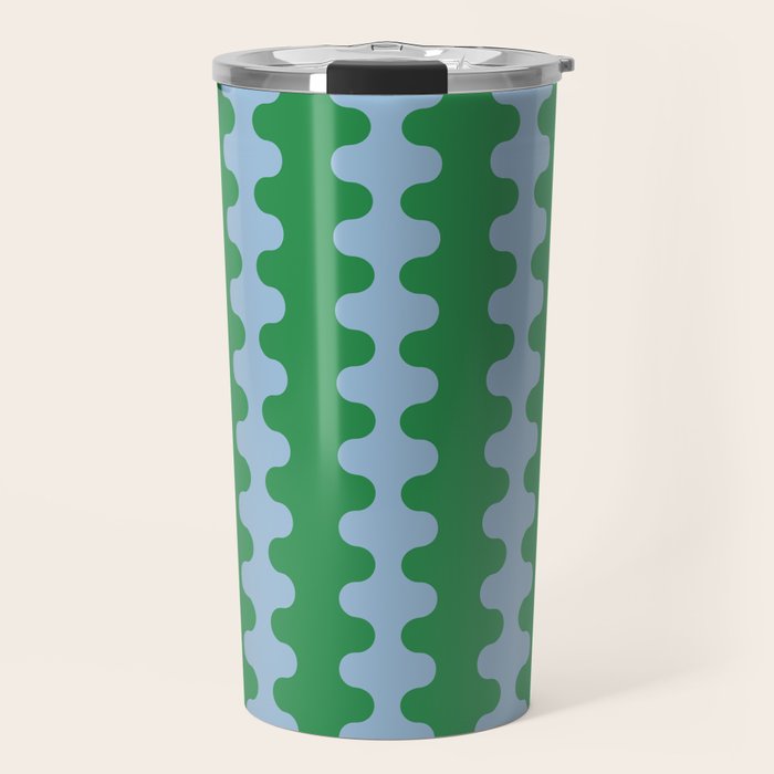 Bold Fun Ogee A-Go-Go Vertical Stripes Pattern in Kelly Green and Light Blue Travel Mug Gallery Image 1