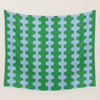 Bold Fun Ogee A-Go-Go Vertical Stripes Pattern in Kelly Green and Light Blue Wall Tapestry Gallery Image 4