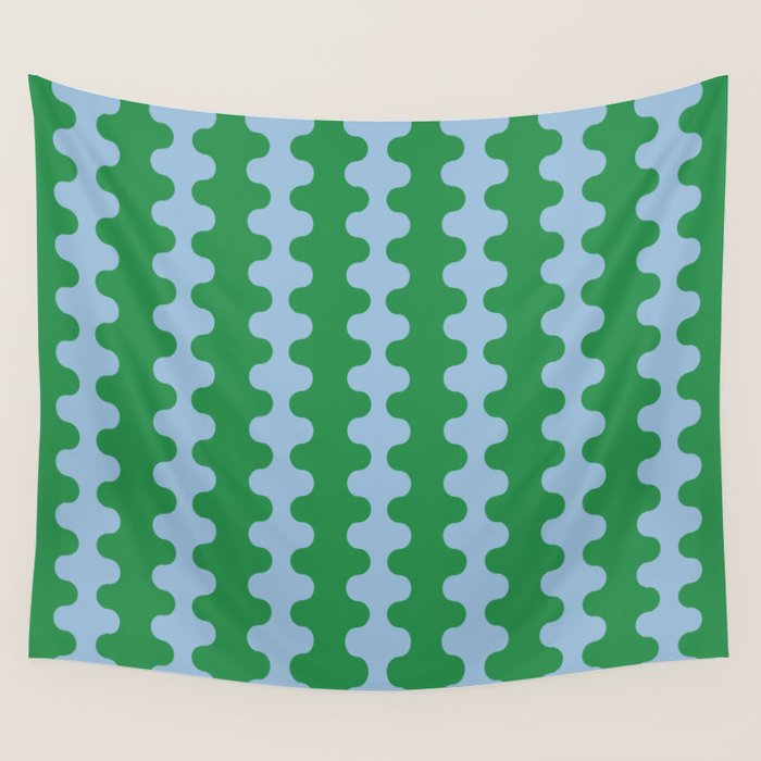 Bold Fun Ogee A-Go-Go Vertical Stripes Pattern in Kelly Green and Light Blue Wall Tapestry Gallery Image 4