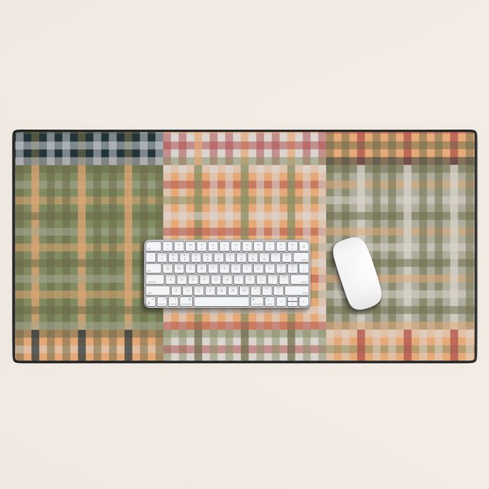 Gingham Patchwork Eclectic Autumn Plaid Pattern Desk Mat Gallery Image 1