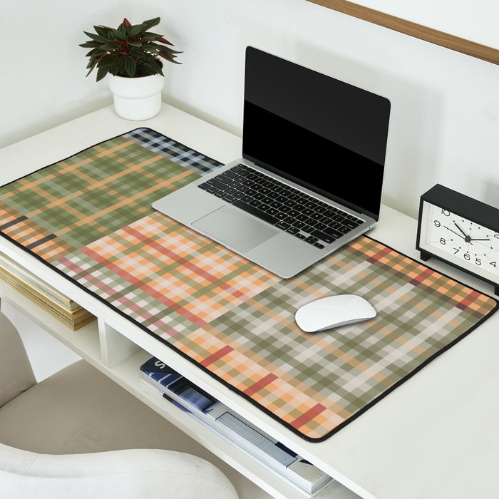 Gingham Patchwork Eclectic Autumn Plaid Pattern Desk Mat Gallery Image 2