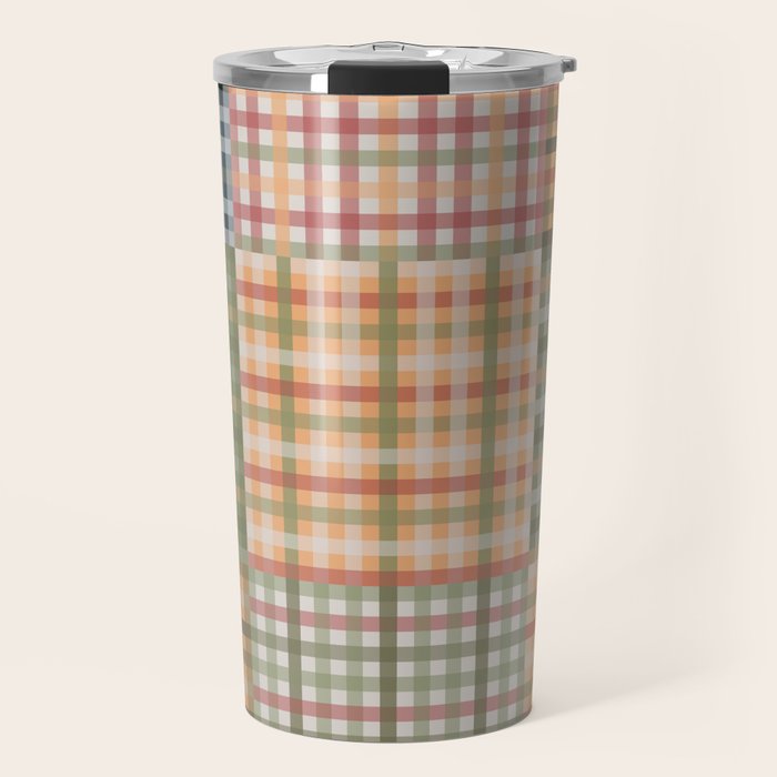 Gingham Patchwork Eclectic Autumn Plaid Pattern Travel Mug Gallery Image 1