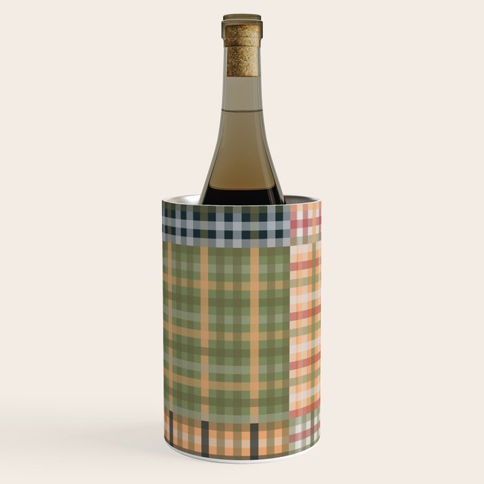 Gingham Patchwork Eclectic Autumn Plaid Pattern Wine Chiller Gallery Image 2