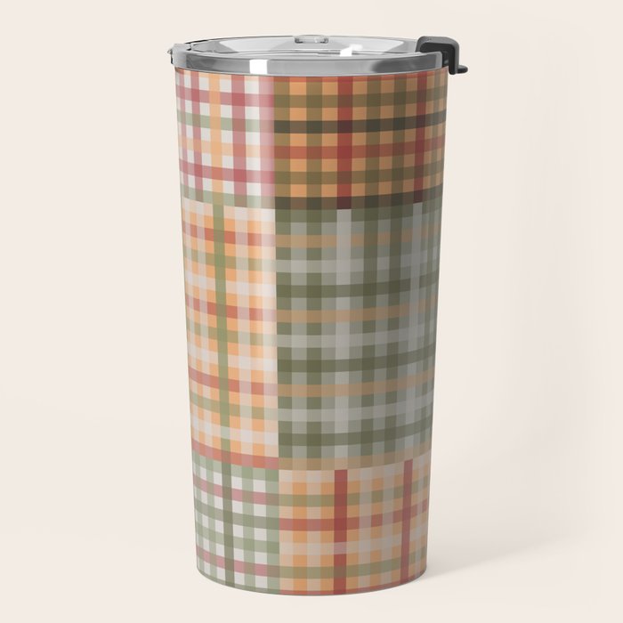 Gingham Patchwork Eclectic Autumn Plaid Pattern Travel Mug Gallery Image 2