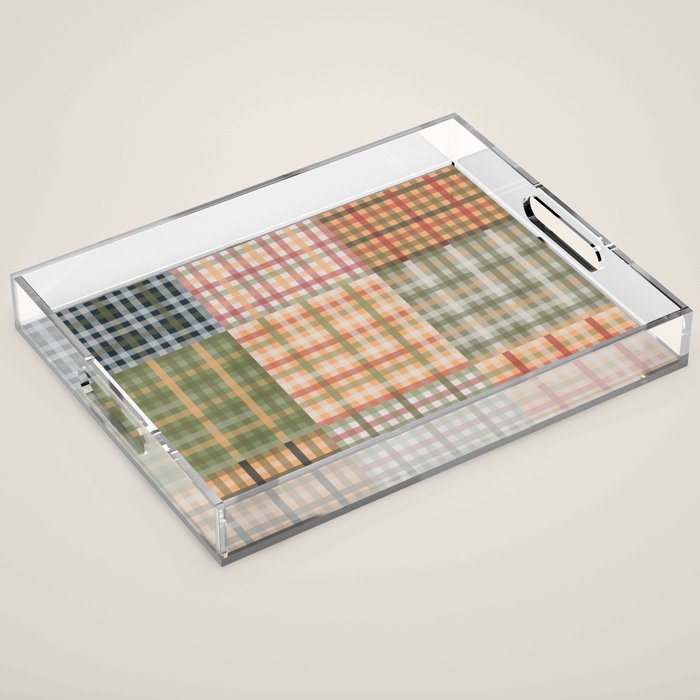 Gingham Patchwork Eclectic Autumn Plaid Pattern Acrylic Tray Gallery Image 1