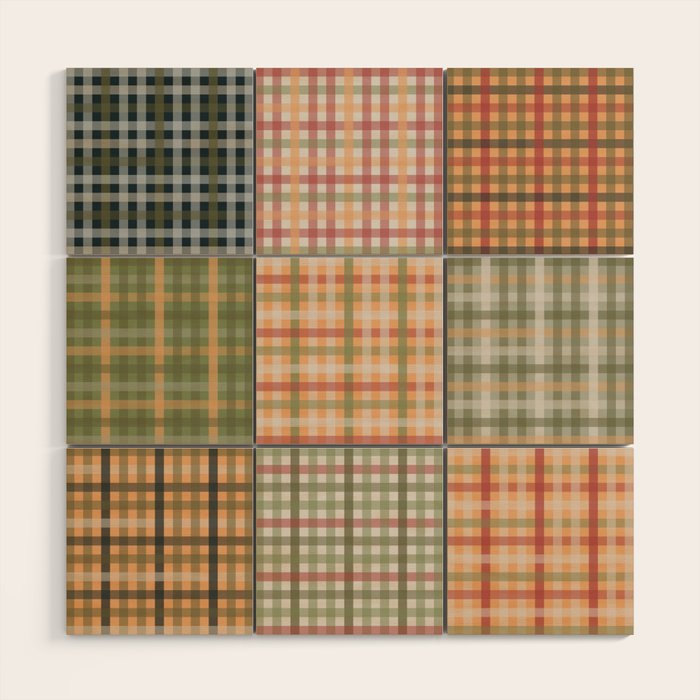 Gingham Patchwork Eclectic Autumn Plaid Pattern Wood Wall Art Gallery Image 1