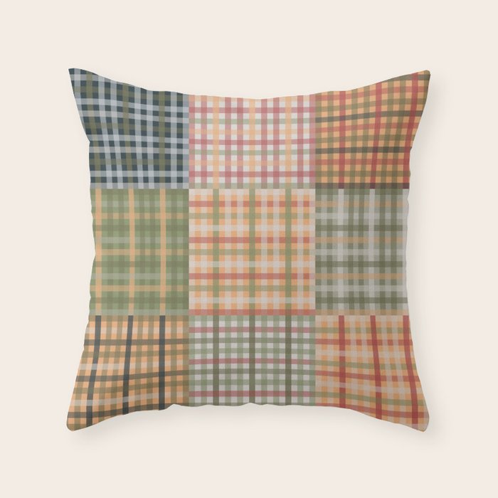 Gingham Patchwork Eclectic Autumn Plaid Pattern Throw Pillow Gallery Image 1