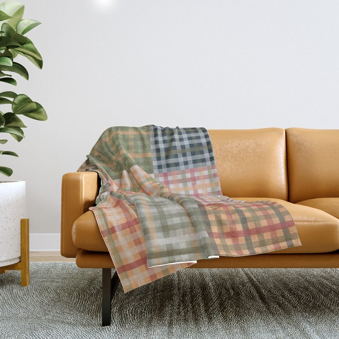 Gingham Patchwork Eclectic Autumn Plaid Pattern Throw Blanket Gallery Image 1