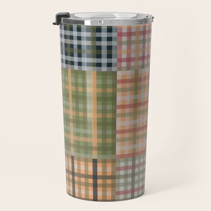 Gingham Patchwork Eclectic Autumn Plaid Pattern Travel Mug Gallery Image 3