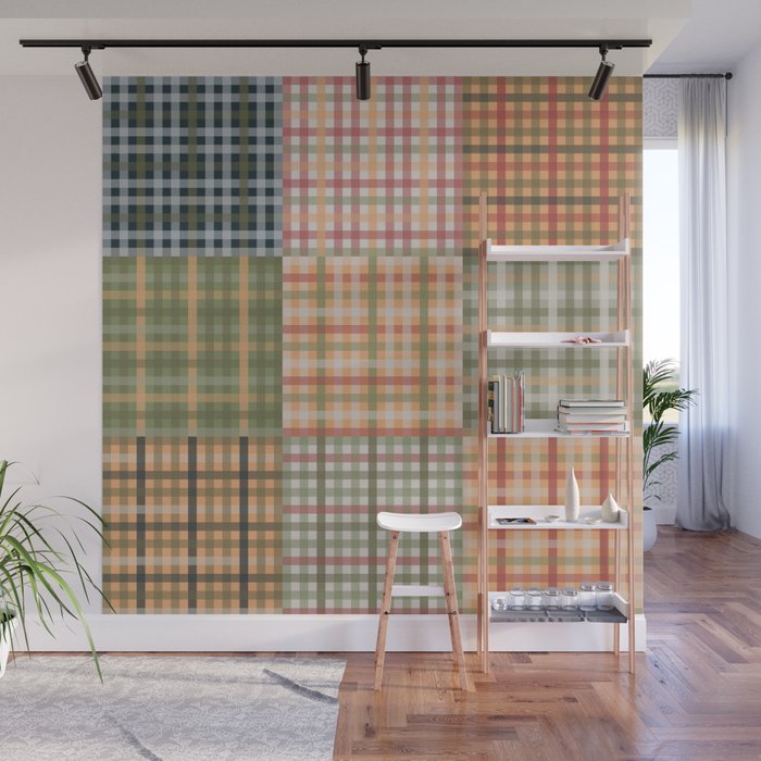 Gingham Patchwork Eclectic Autumn Plaid Pattern Wall Mural Gallery Image 1