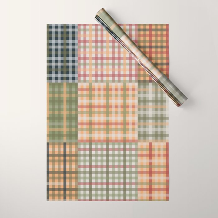 Gingham Patchwork Eclectic Autumn Plaid Pattern Wrapping Paper Gallery Image 1