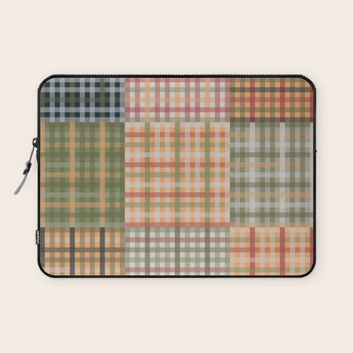 Gingham Patchwork Eclectic Autumn Plaid Pattern Laptop Sleeve Gallery Image 1