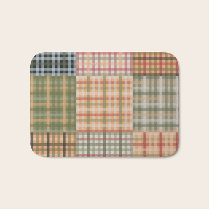 Gingham Patchwork Eclectic Autumn Plaid Pattern Bath Mat Gallery Image 1