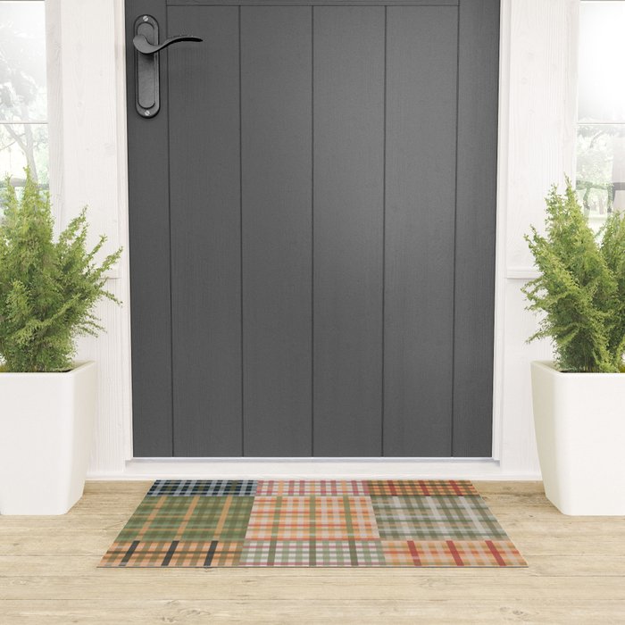 Gingham Patchwork Eclectic Autumn Plaid Pattern Welcome Mat Gallery Image 3