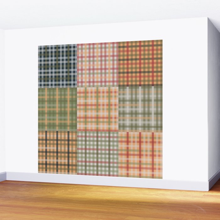 Gingham Patchwork Eclectic Autumn Plaid Pattern Wall Mural Gallery Image 2