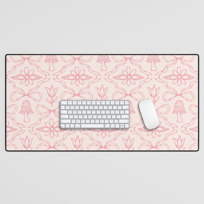 Spring Toile Print in Pink Desk Mat Gallery Image 1