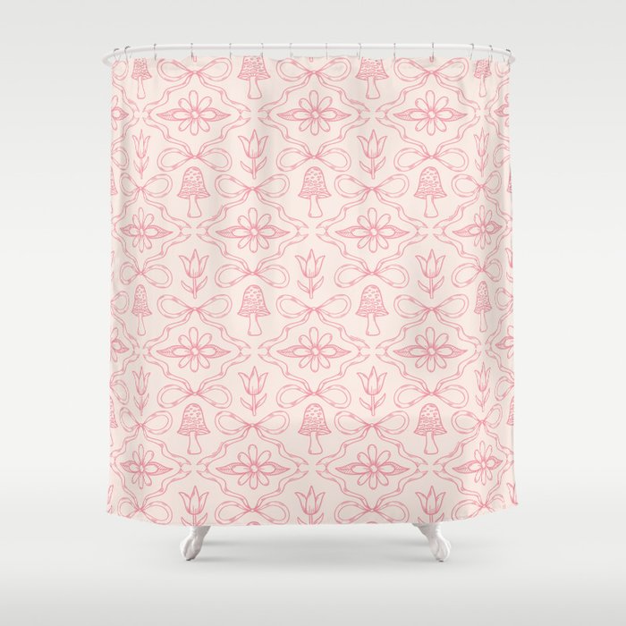 Spring Toile Print in Pink Shower Curtain Gallery Image 1