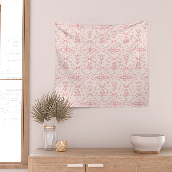 Spring Toile Print in Pink Wall Tapestry Gallery Image 2