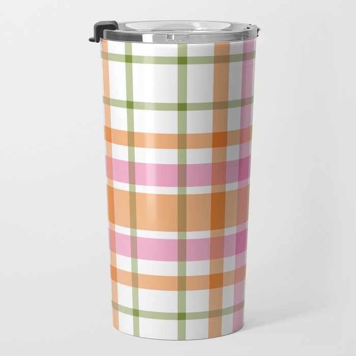 Summer Plaid Pink Orange Green White Travel Mug Gallery Image 3