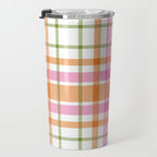 Summer Plaid Pink Orange Green White Travel Mug Gallery Image 3