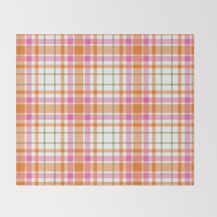 Summer Plaid Pink Orange Green White Throw Blanket Gallery Image 2